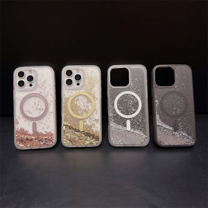 Luxury Glitter Quicksand Case for iPhone 15 16 17 Pro Max Magnets Magnetic Moving Sand Phone Cover Hard Liquid Shell Matte Funda