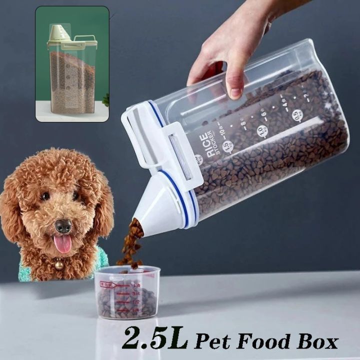 2.5L Cat Food Dog Food Air Tight Container with Measuring Cup Pet