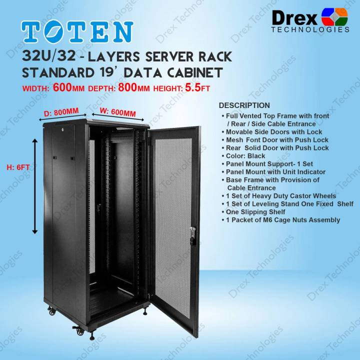 32U 5.5FT 600x800x5.5FT FREE STANDING DATA CABINET (DISASSEMBLE ...