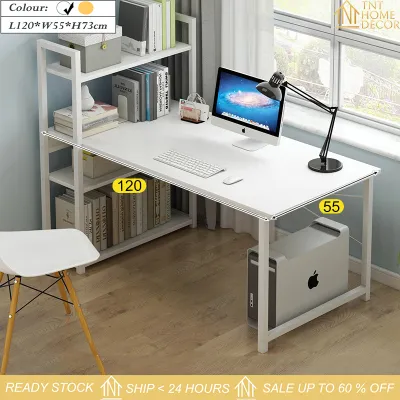 🔥Buy 1 Free 1 Chair🔥Computer Study Table With 4-tier bookshelf / Wooden Office & Writing Table Meja Belajar with Chair / Kerusi