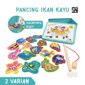TAIYO Pancing Ikan Magnet Kayu Fish Fishing Rod Sea Animal Pancingan Montessori Edukasi Mainan Anak