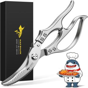 MAD SHARK Heavy Duty Poultry Shears Kitchen Shears with Non-Slip Handle & Safety Lock All Purpose Kitchen Scissors for Chicken Meat Cutting Turkey Fish Vegetables Spring Loaded Dishwasher Safe