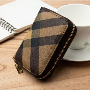 New Elegant Plaid PU Leather Zipper Card Holder Wallet for Women