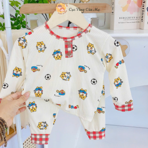 Bộ dài tay cho bé bộ dài tay thun tăm lạnh cho bé trai và bé gái từ 6kg đến 16kg - Cục Vàng Của Mẹ [001]