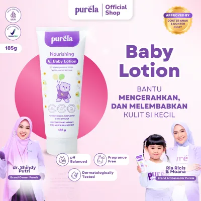 [BEST SELLER] Purela Nourishing Baby Lotion 185 gram - Natural Skincare - Skincare Baby - Lotion Baby - Membantu Mencerahkan dan Perawatan Kulit Sensitif Bayi & Anak-Anak - Protector Natural Organic Baby Newborn - Lembab hingga 24 jam