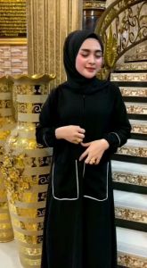 Abaya Hitam Arab Hafsho Alkhatib Collection Bahan Jetblack Saudi plus kantong