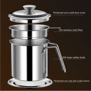 1.8L Stainless Steel Oil Container Oil Strainer Tray Healthy Kitchen Cooking Grease Filter Oil Fat