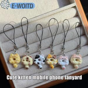 E-WOITD 1ชิ้นอุปกรณ์ DIY สายคล้องมือถือคุกกี้แมวพวงกุญแจคู่รักน่ารักน่ารักๆสายคล้องพวงกุญแจ