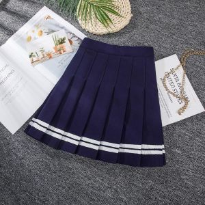 Pleated Skirt Korean Palda Waist High Skirt Waist Navy Blue A-line Sports Skirt College Style Skirt