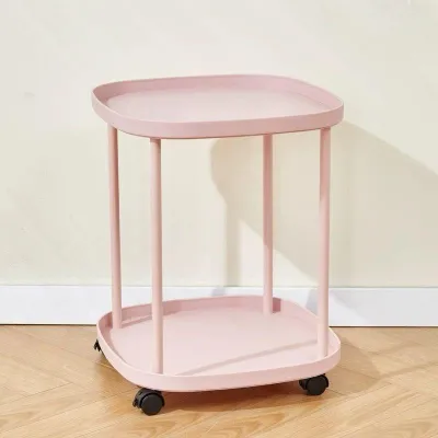 2 Tier Rolling Side Table with Wheels Mobile Coffee Table Bedside Table Storage Rack Organizer for Living Room Bedroom