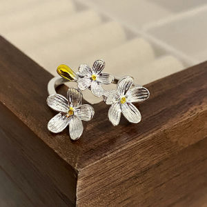 Ba chiều nhẫn hoa 925 Sterling Bạc Thời Trung Cổ pháp Retro Tòa Án Châu Âu Nhẫn hở