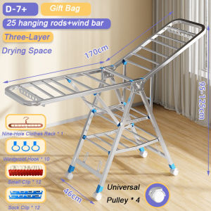【Fast Delivery】1.7m Sampayan Stainless Steel Drying Rack Foldable Sampayan Laundry Rack Sampayan Hanger Clothes Indoor and Outdoor