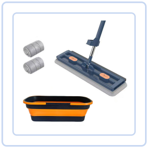 【COZYCASA】Hands-Free Flat Mop with Foldable Bucket Set/42cm Wide Mop Head/No Installation Needed