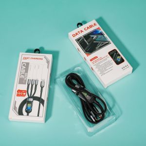 KABEL DATA FAST CHARGING 3 IN 1 KABEL LIGHTNING MICRO USB TYPE C IOS 3A BLACK FOR ANDROID IOS TYPE-C