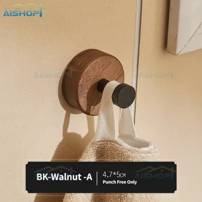 [SG Seller]Punch Free Solid Wood Black white Wooden Hook Towel Hanger Door Hook Wall Rack Hooks Coat Clothes Holder