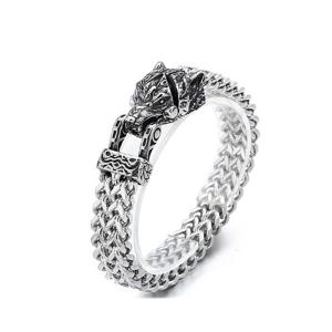 Punk Wolf/Snake/Eagle Bracelet for Men Titaniums Steel Mesh Chain Bangle Distinctive Nordic Mythology Accessory
