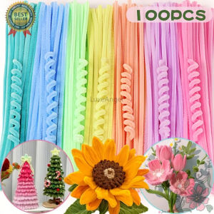 100PCS 8mm Fuzzy Wire Colored Chenille Wires Fluffy Sticks DIY Craft Fuzzy Stems Twist Wire for Kids Handmade Material Package