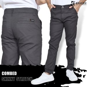 ERACOZ Celana Chino Panjang Pria Combed Stretch Skinny Fit Big Size Jumbo Grey