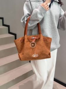 ALO Women Vintage Faux Suede Tote Bag Large Capacity Top‑Handle Shoulder Handbag Casual Commuter Office Gym Daily Bag