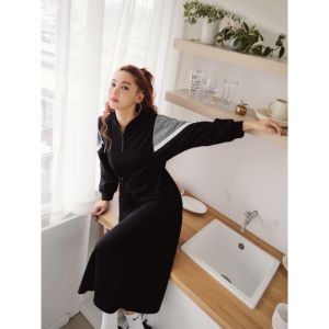 D11707 Sporty Style Hoodie Knit Dress