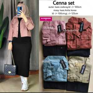 pakaian wanita  CENNA SET SETELAN WANITA 1 SET DRESS INNER SPAN & BAJU KARGO ONE SET KARGO KEKINIAN