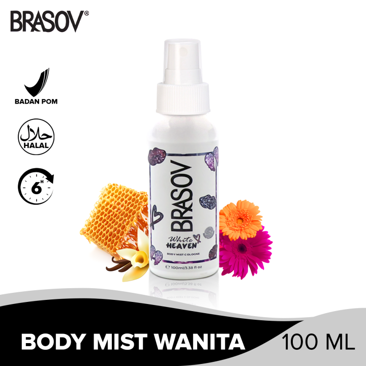 BRASOV Body Mist Halal XX-CT-671528 White Heaven Parfum Spray Netto 100 ML - Putih