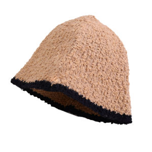 【♡Lovely girls house♡】Winter Warm Black Knitted Plush Fisherman Hat Womens Fashion Trendy Winter Korean Bucket Hat