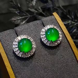 100%หยกแท้ | ต่างหูหยกคริสตัลทรงกลม 14 มม | เงินแท้ 925 | หยก Jadelite เกรด A | คุณภาพสูงสุด | พร้อมกล่อง