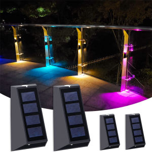 Solar Wall Lights Outdoor Fence Lights LED Waterproof Solar Stair Lights Up and Down 7 Color Changing Exterior Patio Lights 2PCS Wall Light