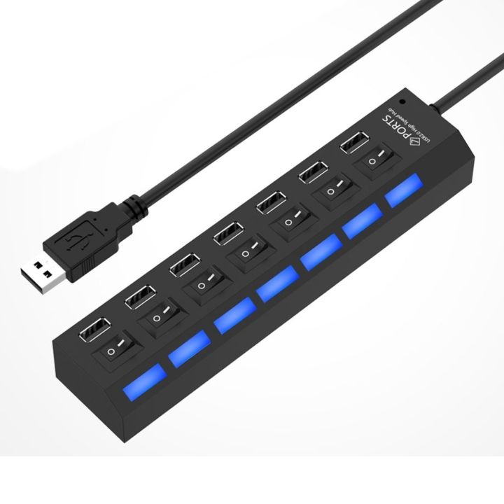 7 Ports USB Hub 2.0 USB Splitter High Speed 480Mbps with ON/OFF Switch ...