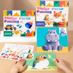 EHTYR Educational Toys 3D Geometric Sticker Books Paper Handmade Animals Sticker Book DIY Game Book Montessori DIY Paste Material Kit Birthday Gift