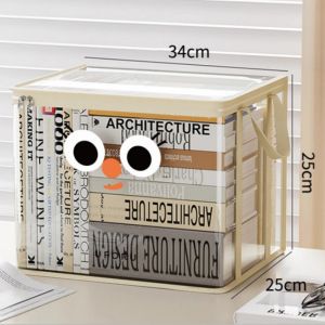 กระเป๋าจัดเก็บหนังสือ พลาสติก PVC แบบใส มีซิป 25x25x34cm การ์ตูนถุงเก็บของ ซ้อนได้ กันฝุ่น กันน้ำ BS75