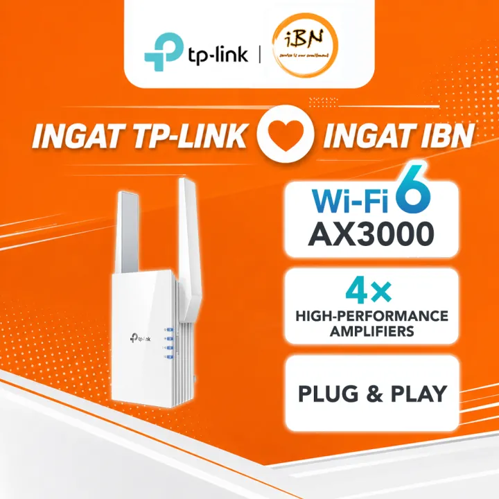 TP-LINK AX3000 ( 2.4Ghz + 5Ghz ) OneMesh Gigabit Repeater WiFi 6 Wireless Range Extender/ Repeater/ Booster RE705X @ IBN