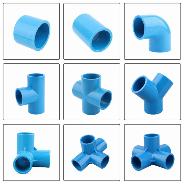 Blue 20 25 32mm PVC Pipe Adapter Straight Elbow Tee Cross Connector ...