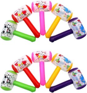 NUOBESTY 10pcs Squeaky Hammer Inflatable Cartoon Hammer with Sound Bell Clown Handle Hammer Funny Toys for Toddler Kids (Random Color)