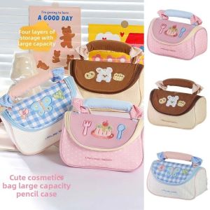 SUNNY BAR Flowers Korean Style Stationery Bag Multi-layered Cartoon Puppy Cake Pencil Pouch Makeup Cosmetic Storage Large Capacity Cute Pencil Case Stationery Holder