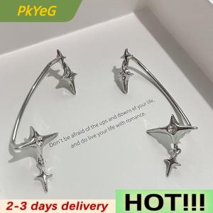 PkYeG 1Pair Fashion Silver Color Star Clip Ear Cuff Earrings for Women Zircon No Piercing Trendy Ear Clip Gothic Irregular Earcuff Earring Jewelry