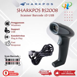 Sharkpos BS2008 Scanner Barcode 1D USB Handheld Scanner Batang Garis Tanpa Stand