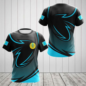 Kazakhstan Flag & Coat of Arms Graphic Tee Summer Casual Streetwear Mens Fashion Loose T-shirts Boy Oversized Short Sleeve Tops