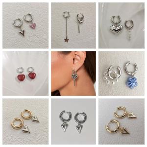 [haoh] Ngọt Ngào Màu Hồng Zircon Hình Trái Tim Mặt Dây Chuyền Bông Tai Cho Phụ Nữ Đơn Giản Hình Học Thông Tư Tai Khóa Đồ Trang Sức Thời Trang Phụ Kiện Quà Tặng