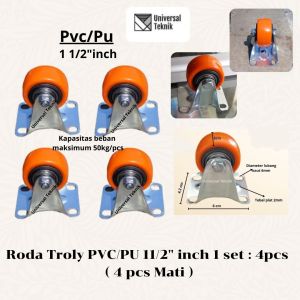 Roda Troli Troly PVC  Caster orange 1 1/2 inch 1 set : 4pcs ( 4 Mati )