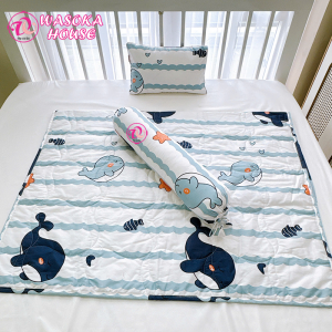 Bộ Gối Mền kèm Gối ôm cho trẻ em đi học vải cotton satin hàn quốc đẹp mát thấm hút tốt