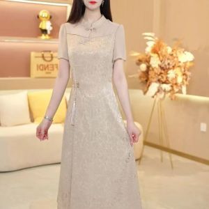 Internet Celebrity Short Sleeve Foreign Flavour Cheongsam Dresses Women New Design Plus Size Showing Slim Temperament Lady A-line Dress Fit and Thin Elegant dress