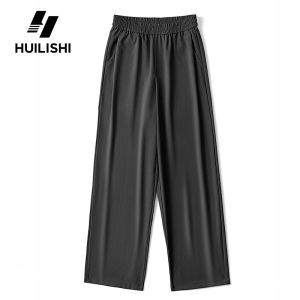 Huilishi Old Money Style Casual Mens Herringbone Drawstring Elastic Waist Straight Leg Pants