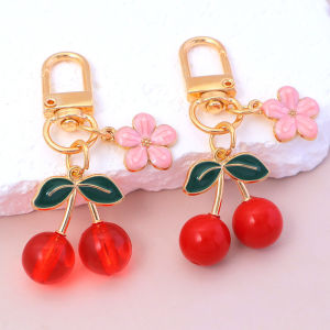 Trendy Cherry Key Chain Transparent Acrylic Sweet Fruit Key Ring Handbag Ornaments Car Key Holder