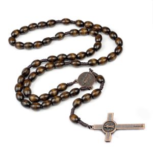 SINGLE Car Hanging Ornament Handmade Rosary Necklace Religious Wood Wood Beads Necklace Catholic Pendant Catholic Crucifix Pendant Chain Women