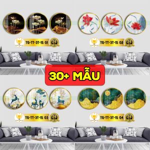 Bộ 3 tranh tròn treo tường tráng gương trang trí phòng khách phòng ngủ đa dạng hiện đại