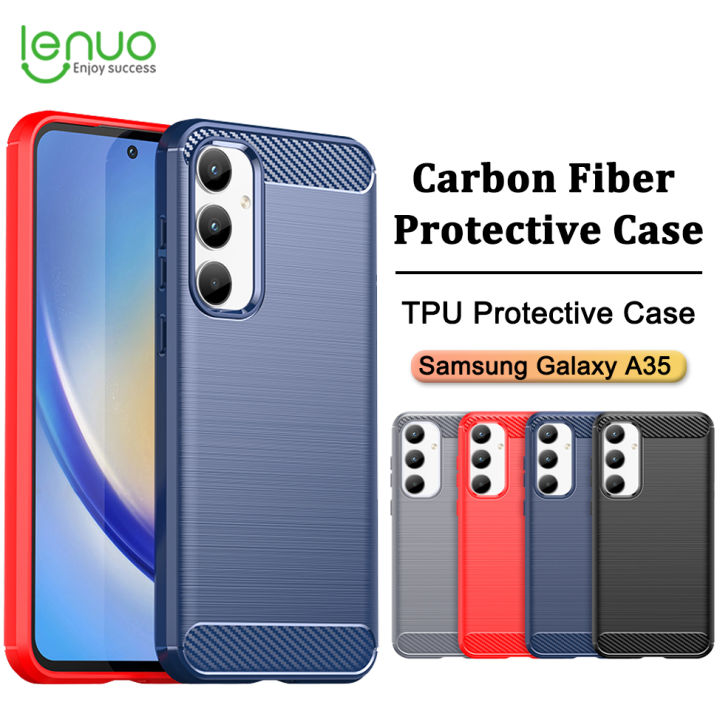 Lenuo Soft Case for Samsung Galaxy A35 A55 Carbon Fiber Silicone Cases  Brushed Anti-knock Cell Phone TPU Back Cover Casing Lazada PH