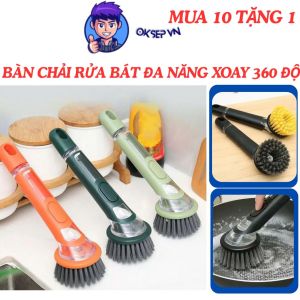 Thế Hệ Mới Mua 10 Tặng 1 Bàn Chải Rửa Bát Đa Năng Xoay 360 Độ Tay Cầm Dài - Cọ Rửa Xoong Nồi Chén Bát Có Ngăn Đựng Xà Phòng