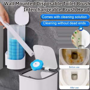 Wall Mounted Disposable Toilet Brush No Mess Interchangeable Brush Head Toilet Brush Set No-Dead-Angle Toilet Cleaning